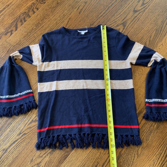 Women's Anthropologie Sz S Sweater Bell Sleeve Fringe Nautical Boho July 4th EUC - Picture 5 of 9